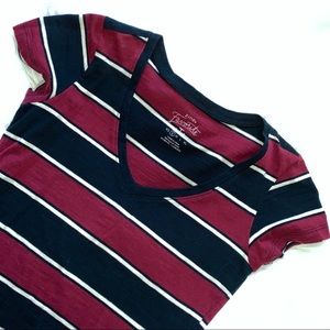 Striped Burgundy & Black V Neck T-Shirt